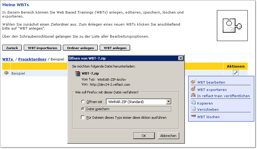 6.3 Meine WBTs – reflact train Benutzerhandbuch